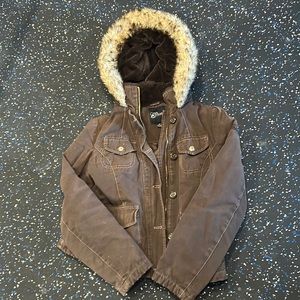 Guess Brown Jacket with Faux Fur Hood